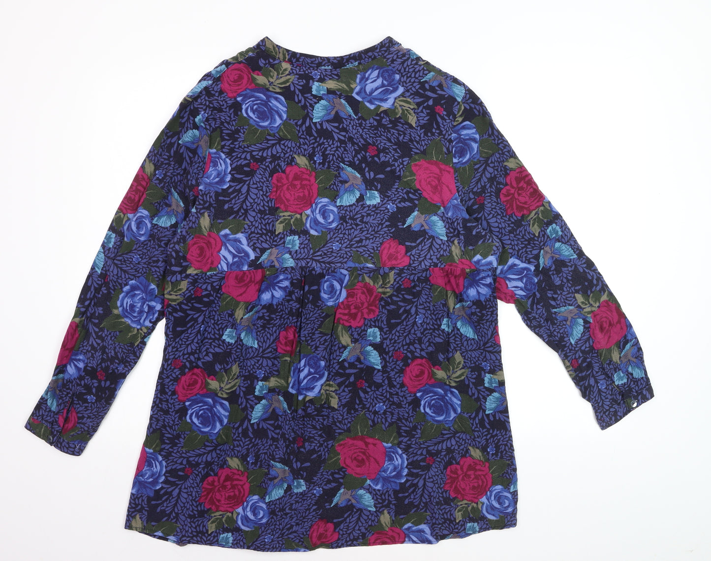 Country Rose Women's Blue Floral Long Sleeve Viscose Blouse Size S