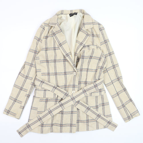 PrettyLittleThing Women Beige Check Belted Blazer UK 6
