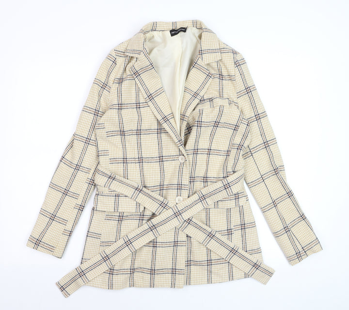 PrettyLittleThing Women Beige Check Belted Blazer UK 6