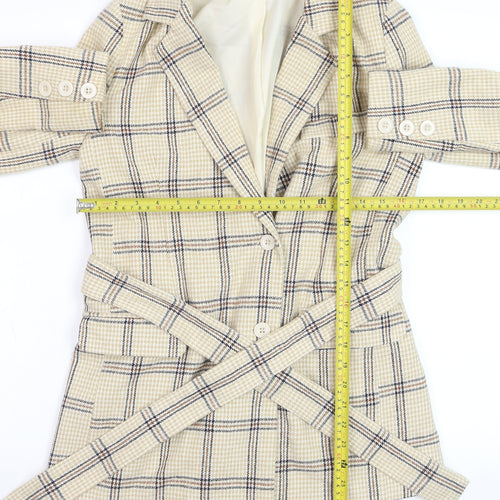 PrettyLittleThing Women Beige Check Belted Blazer UK 6