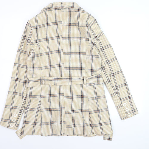 PrettyLittleThing Women Beige Check Belted Blazer UK 6