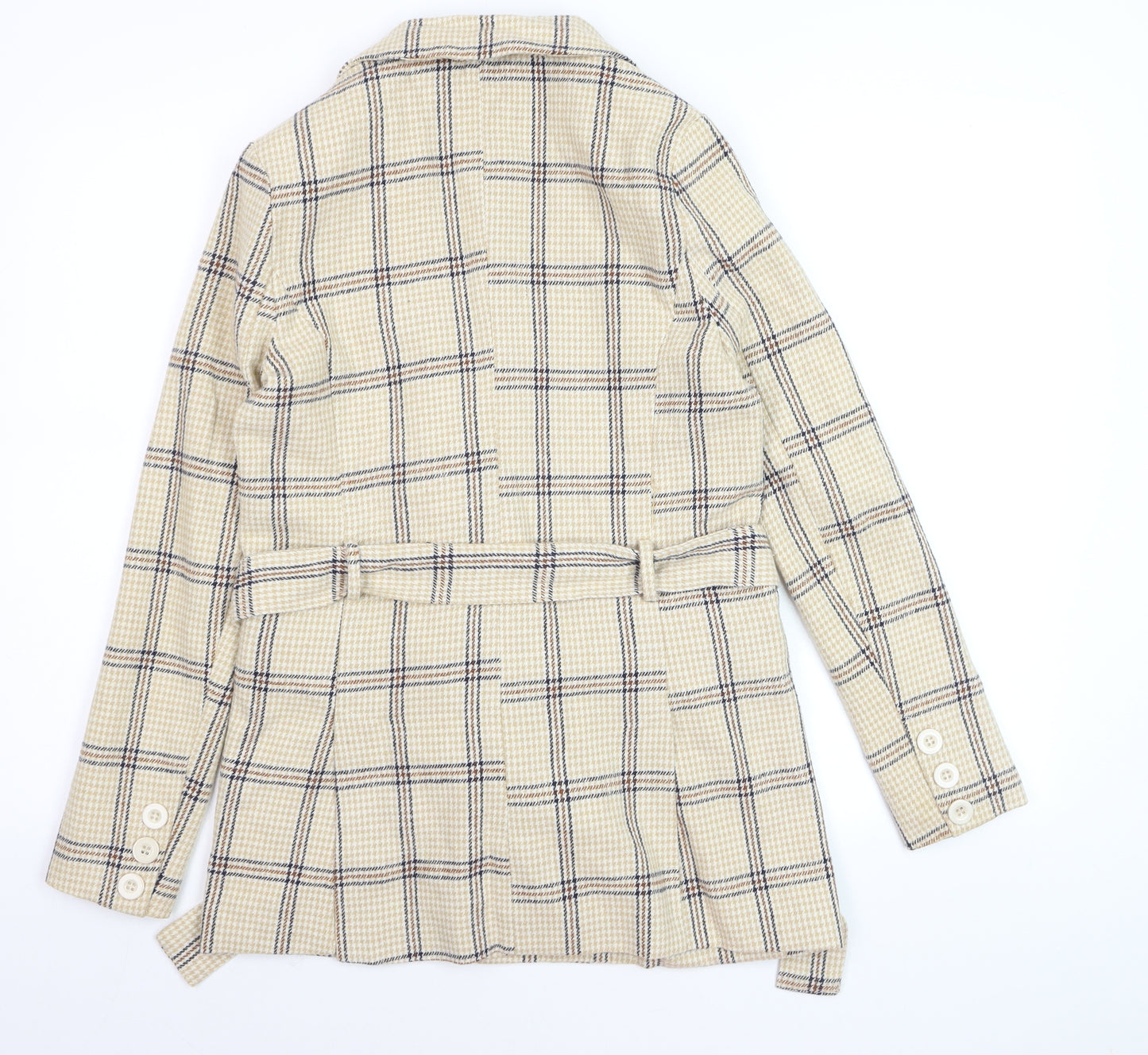 PrettyLittleThing Women Beige Check Belted Blazer UK 6