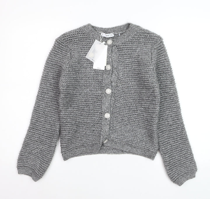 Mango Womens Grey Chunky-Knit Cardigan Small