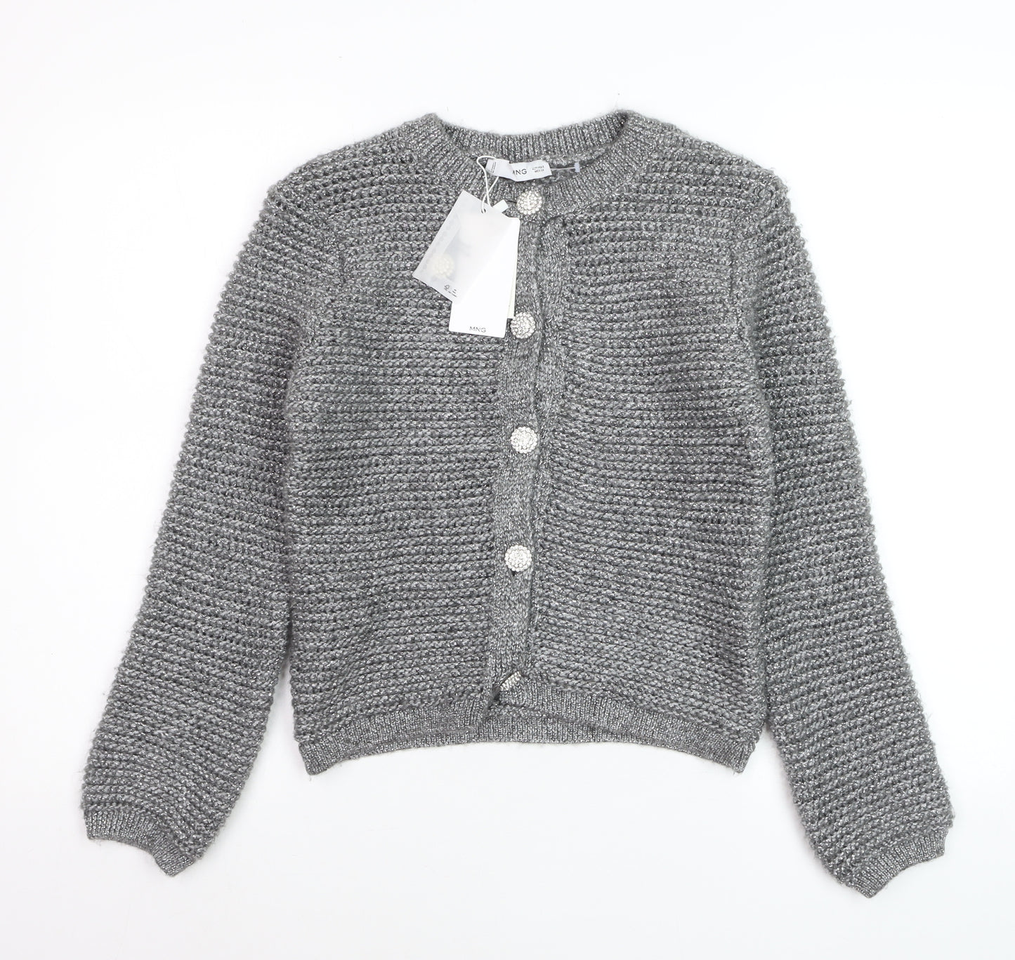 Mango Womens Grey Chunky-Knit Cardigan Small