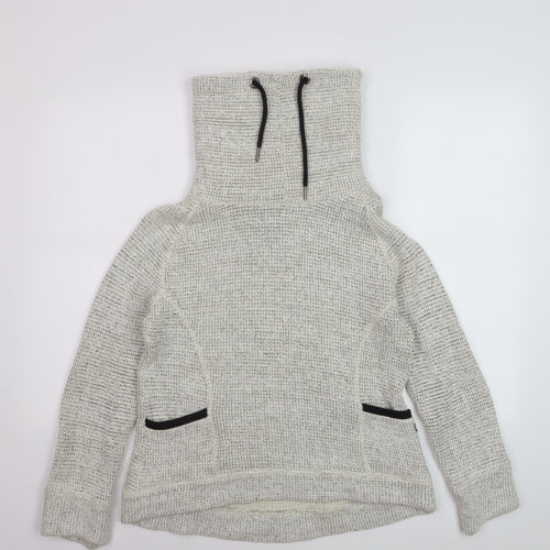 Superdry Women Beige Knitted Pullover Hoodie Size M Warm Winter