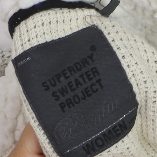 Superdry Women Beige Knitted Pullover Hoodie Size M Warm Winter