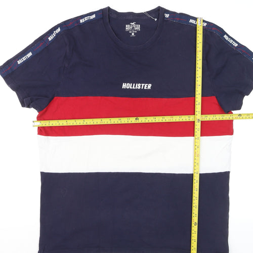 Hollister Men's Navy Red White Stripe Crew Neck Cotton T-Shirt XL