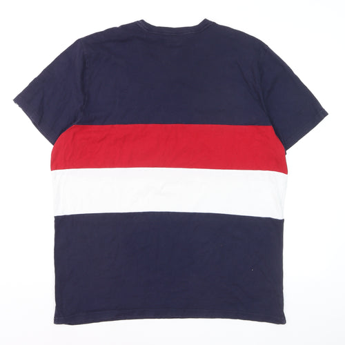 Hollister Men's Navy Red White Stripe Crew Neck Cotton T-Shirt XL