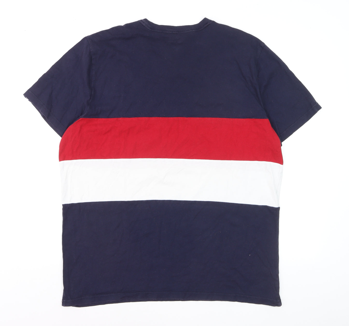 Hollister Men's Navy Red White Stripe Crew Neck Cotton T-Shirt XL