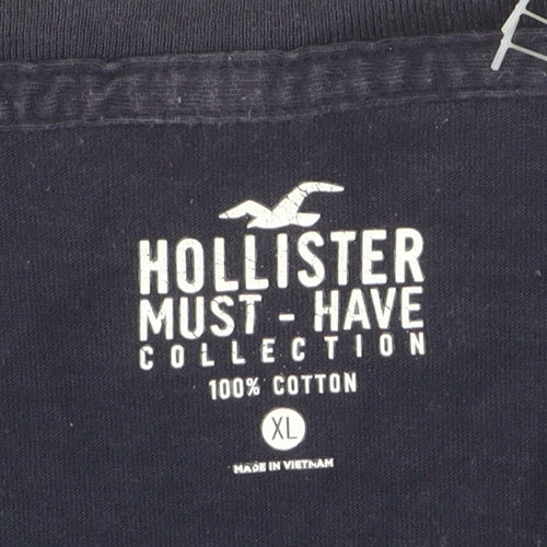 Hollister Men's Navy Red White Stripe Crew Neck Cotton T-Shirt XL
