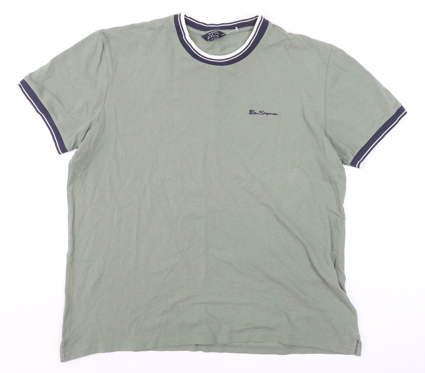 Ben Sherman Men's Pale Khaki Green XL Crew Neck Cotton T-Shirt