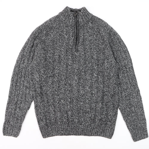Xact Men's Grey Cable-Knit 1/4 Zip High Neck Jumper Size L