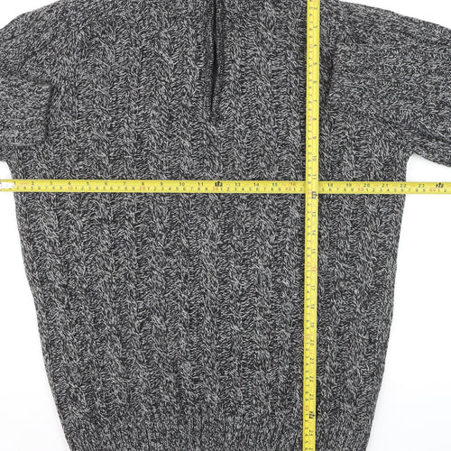 Xact Men's Grey Cable-Knit 1/4 Zip High Neck Jumper Size L