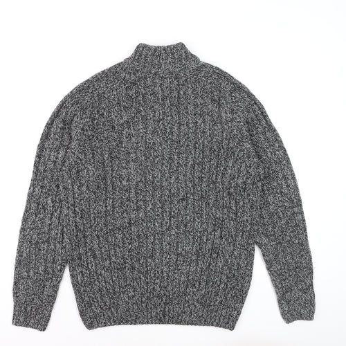 Xact Men's Grey Cable-Knit 1/4 Zip High Neck Jumper Size L