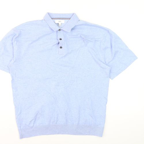 Next Men's Blue Cotton Blend Regular Fit Short Sleeve Polo - L