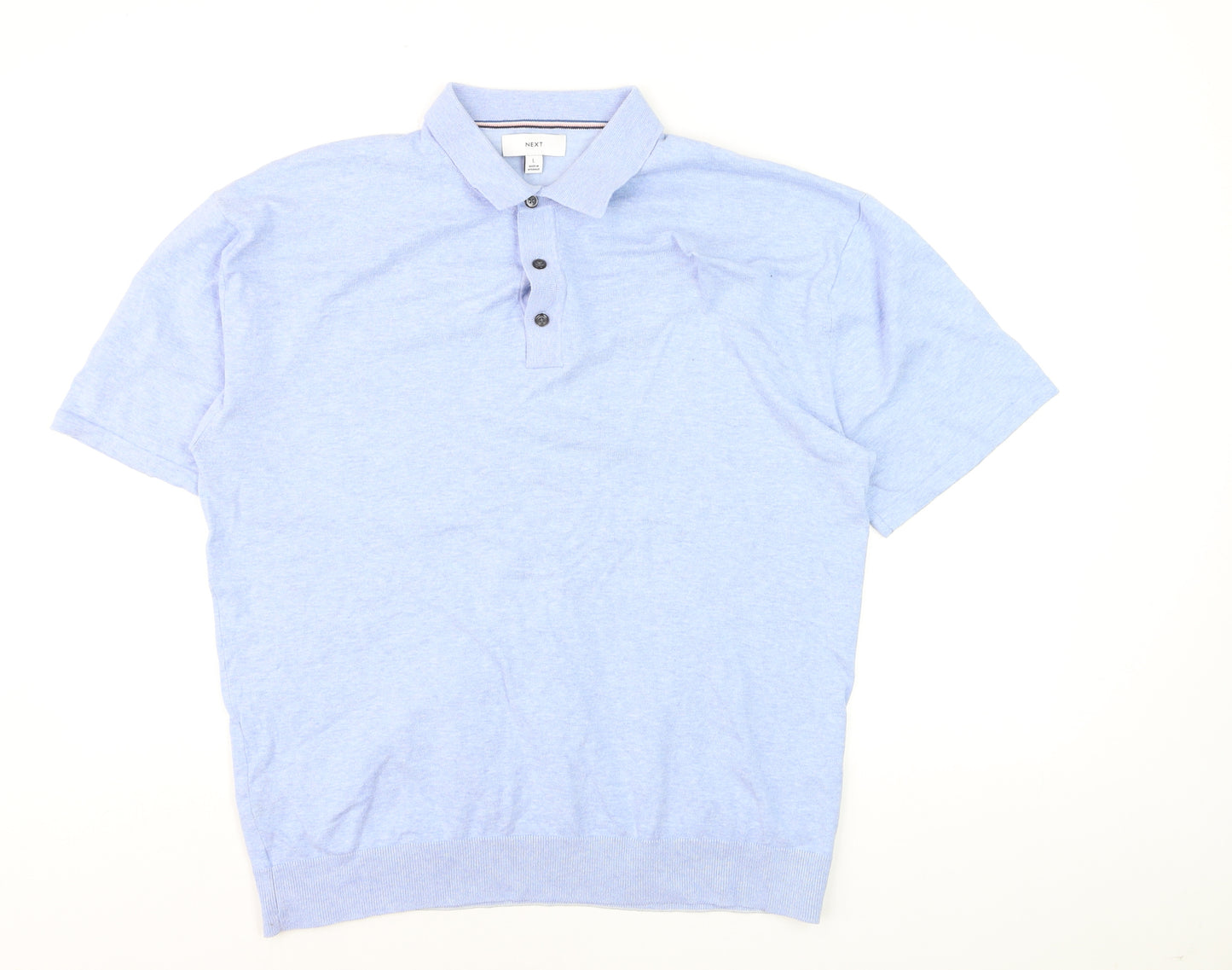 Next Men's Blue Cotton Blend Regular Fit Short Sleeve Polo - L