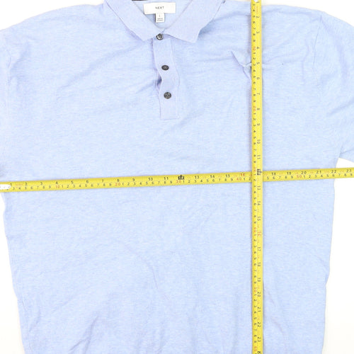 Next Men's Blue Cotton Blend Regular Fit Short Sleeve Polo - L