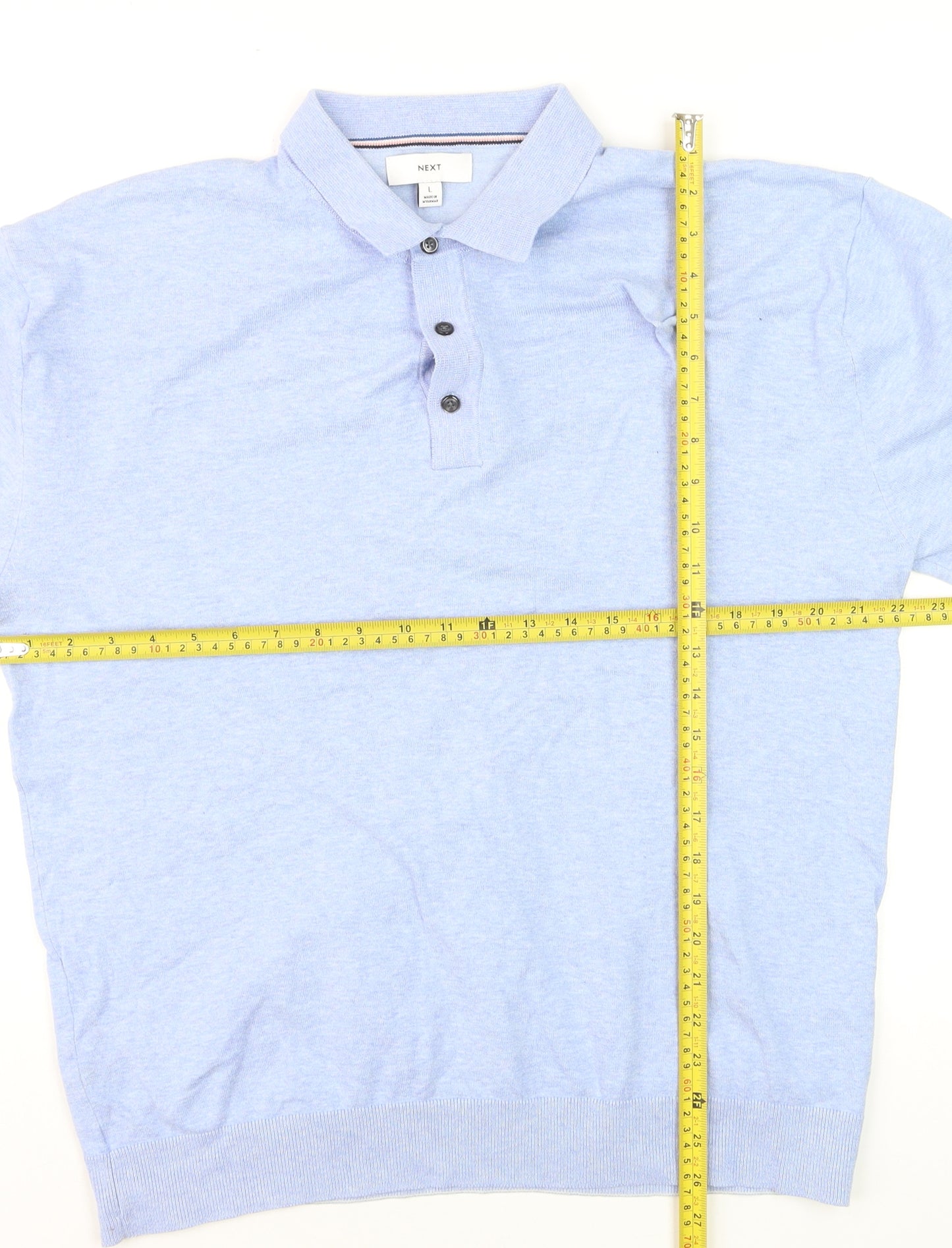 Next Men's Blue Cotton Blend Regular Fit Short Sleeve Polo - L