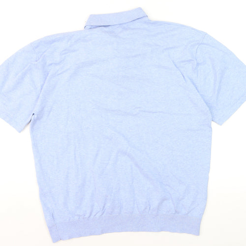 Next Men's Blue Cotton Blend Regular Fit Short Sleeve Polo - L