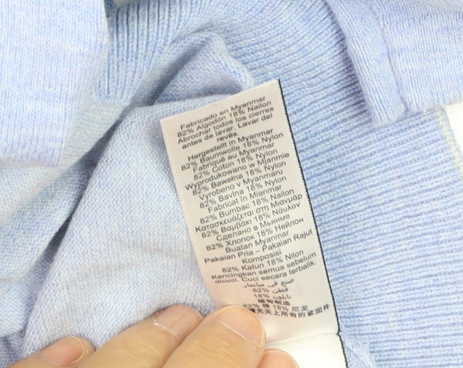 Next Men's Blue Cotton Blend Regular Fit Short Sleeve Polo - L