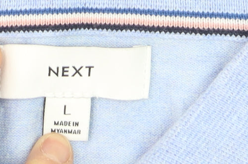 Next Men's Blue Cotton Blend Regular Fit Short Sleeve Polo - L