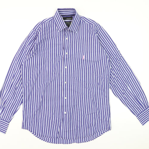 6th Sense Men's Blue Striped Long Sleeve Cotton Dress Shirt Medium