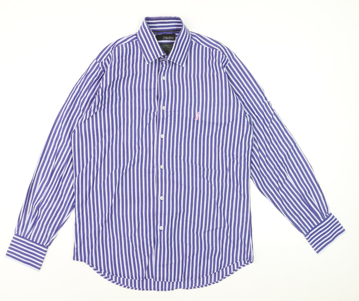 6th Sense Men's Blue Striped Long Sleeve Cotton Dress Shirt Medium