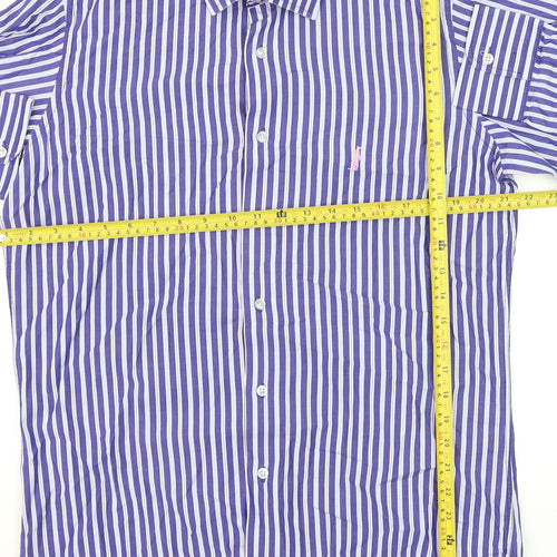 6th Sense Men's Blue Striped Long Sleeve Cotton Dress Shirt Medium