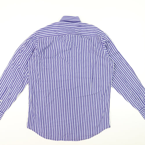 6th Sense Men's Blue Striped Long Sleeve Cotton Dress Shirt Medium