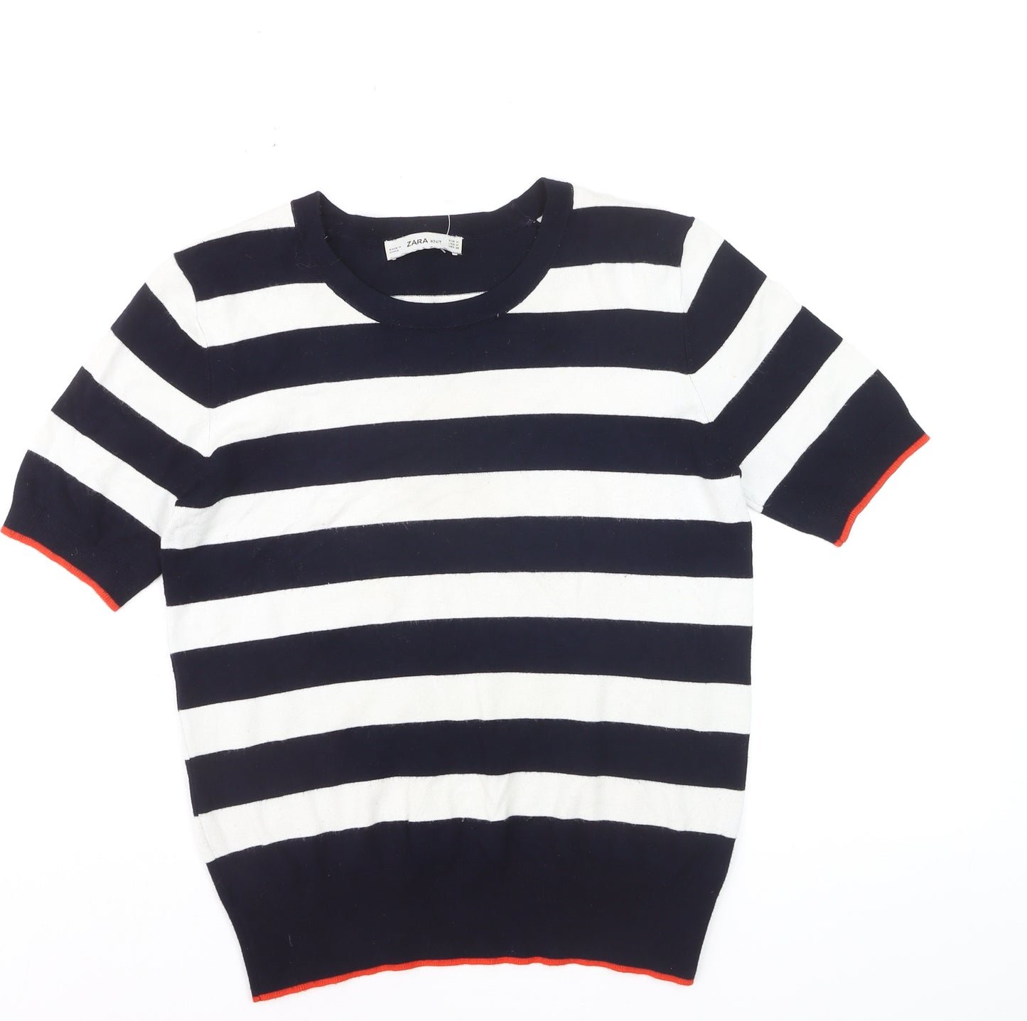 ZARA Women’s Multicoloured Striped Short Sleeve Knit Jumper Size 12