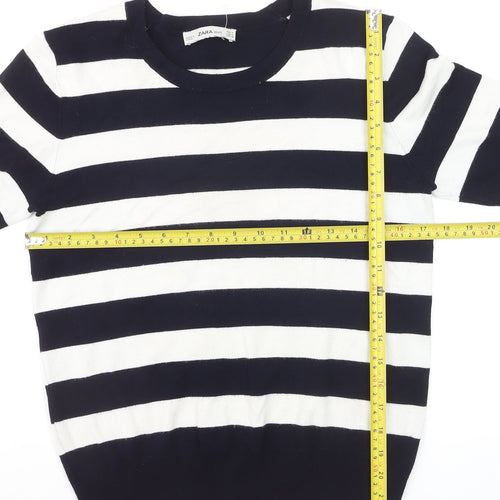 ZARA Women’s Multicoloured Striped Short Sleeve Knit Jumper Size 12