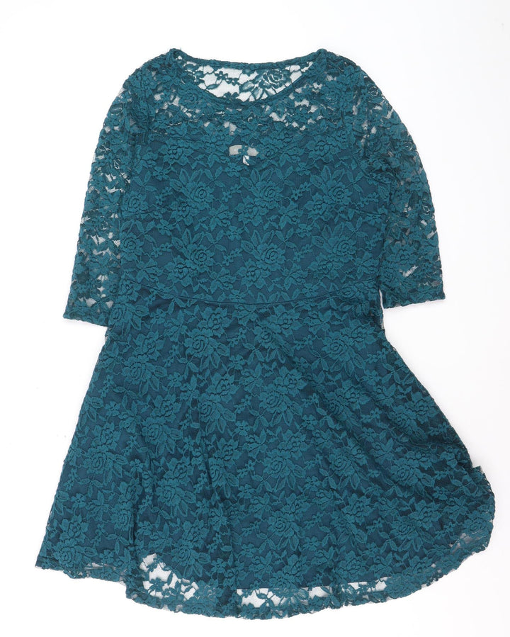 Anthology Women Green Lace Fit & Flare Knee Length Dress Size 14