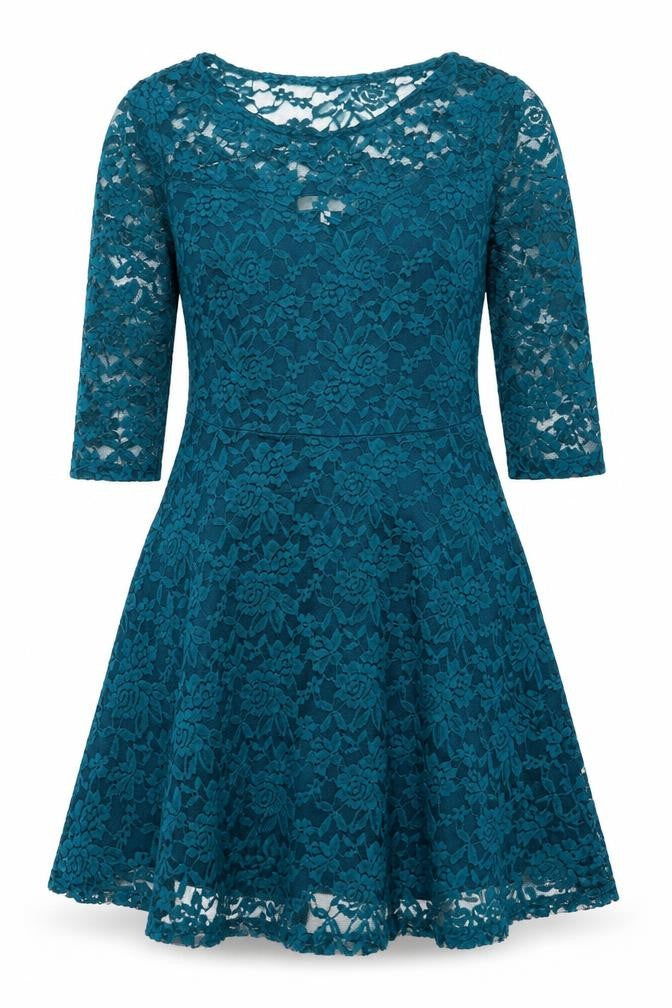 Anthology Women Green Lace Fit & Flare Knee Length Dress Size 14