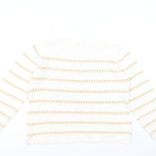Dunnes Women Ivory Striped Cotton Knit Crew Neck Jumper Size L