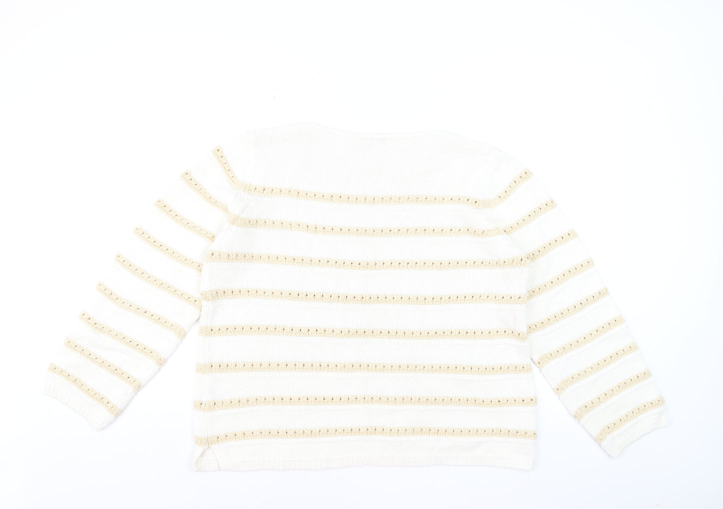Dunnes Women Ivory Striped Cotton Knit Crew Neck Jumper Size L