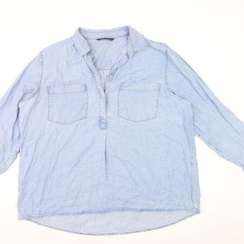 Dunnes Women Blue Cotton Chambray Button-Up Shirt XL