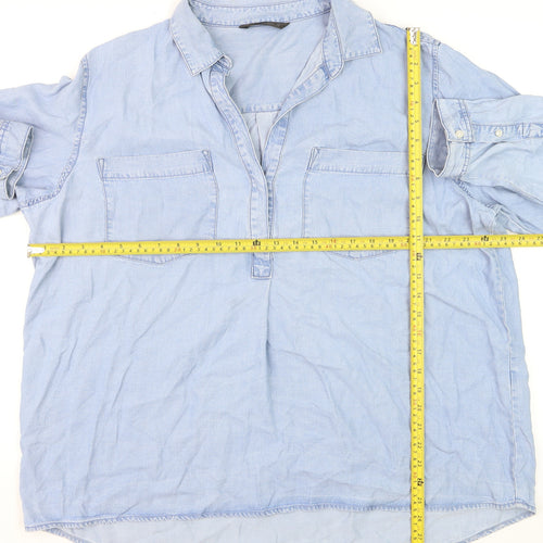 Dunnes Women Blue Cotton Chambray Button-Up Shirt XL
