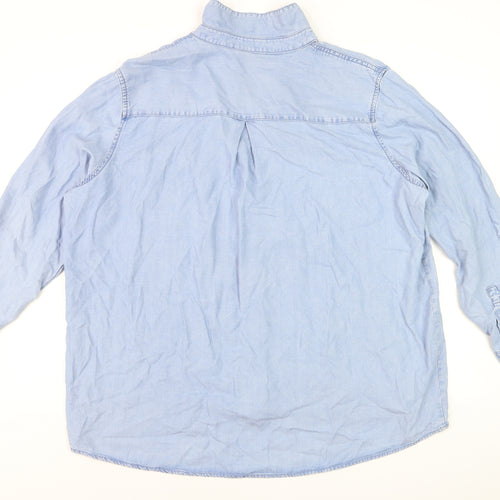 Dunnes Women Blue Cotton Chambray Button-Up Shirt XL