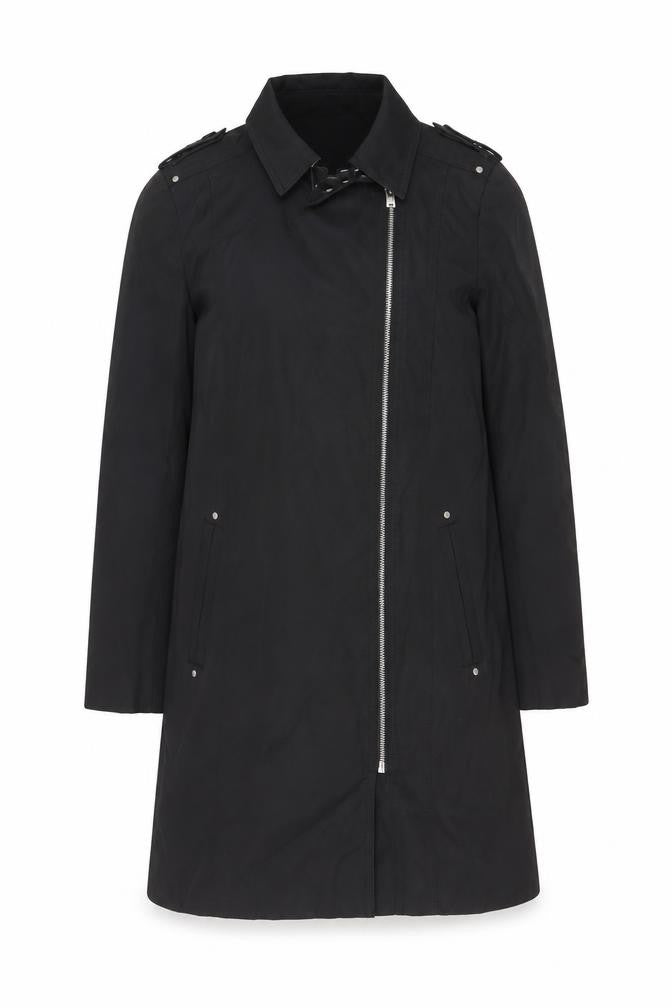 Front view of Debenhams The Collection Petite Black Long Trench Coat, size 10