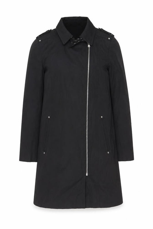Front view of Debenhams The Collection Petite Black Long Trench Coat, size 10