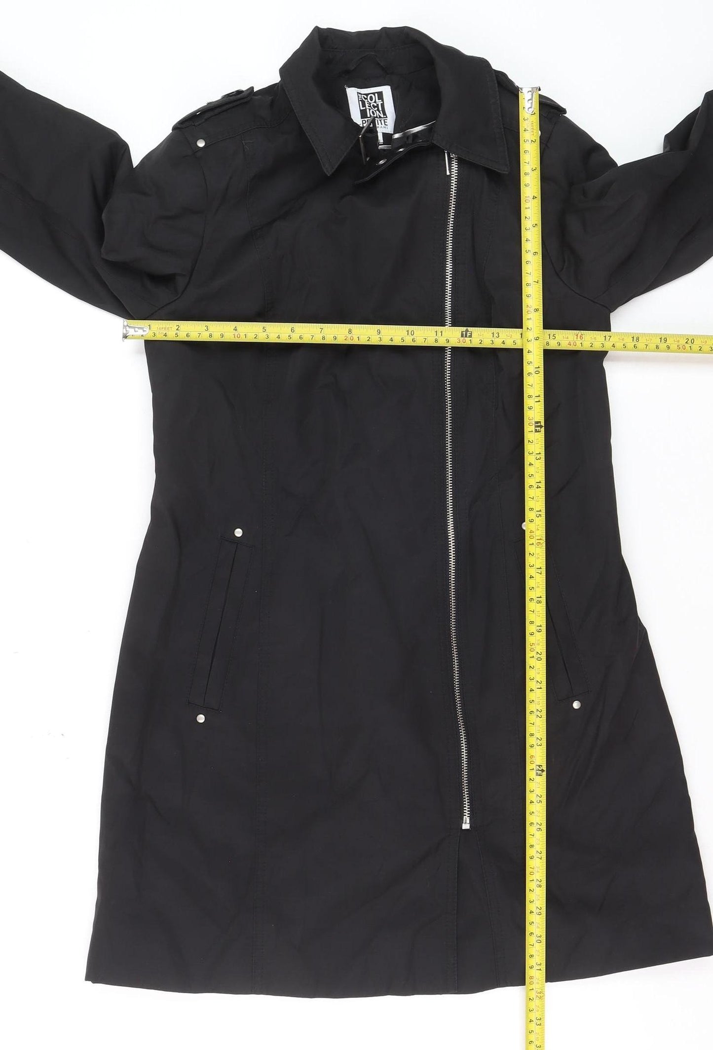 Debenhams The Collection Petite Black Long Trench Coat Size 10