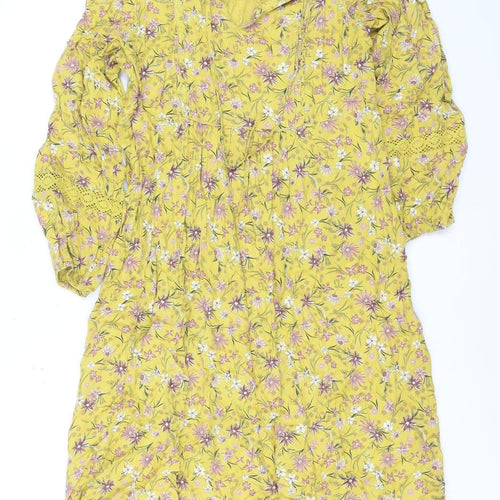 Marks and Spencer Women’s Yellow Floral A-Line Midi Dress Size 12