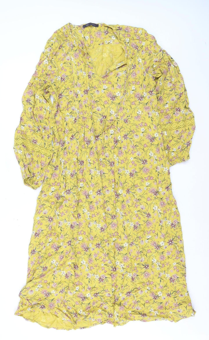 Marks and Spencer Women’s Yellow Floral A-Line Midi Dress Size 12