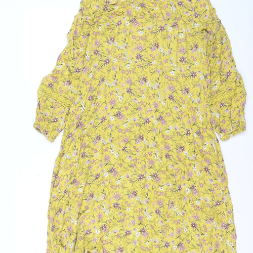 Marks and Spencer Women’s Yellow Floral A-Line Midi Dress Size 12