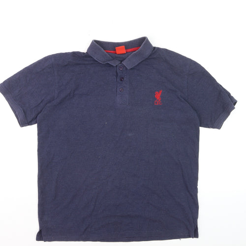 LFC Men's Blue Collared Short Sleeve Cotton Polo Shirt M