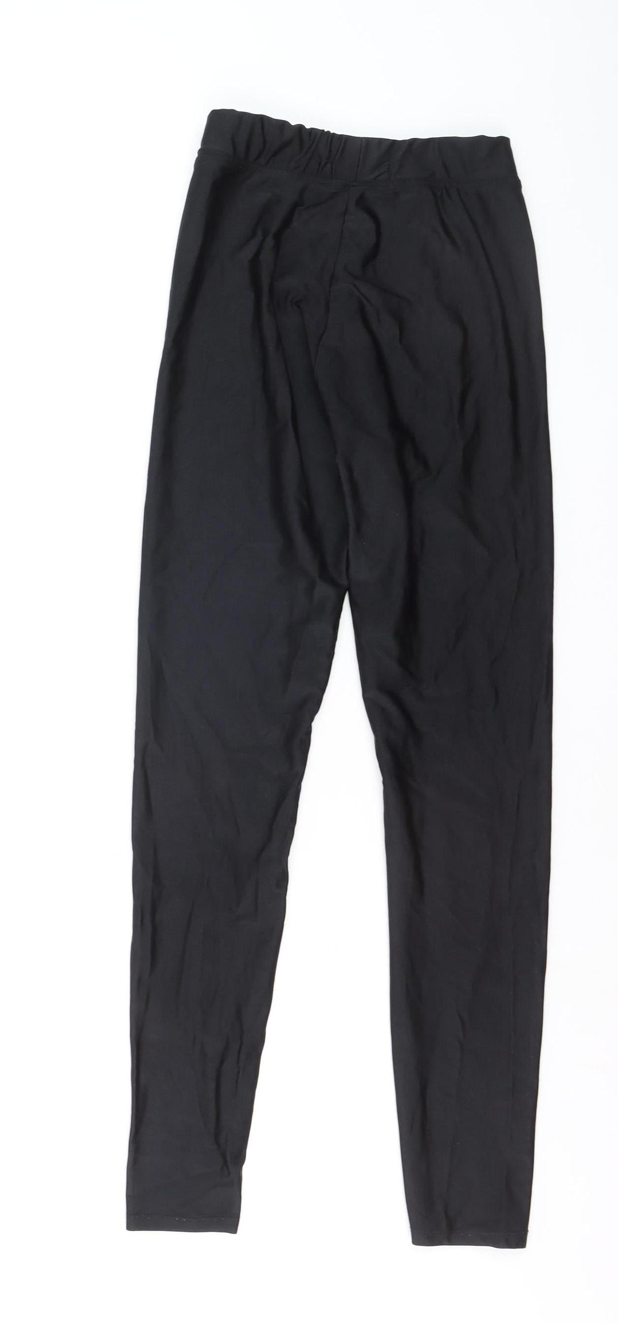 Bershka Womens Black S Mid Rise Stretch Jersey Leggings