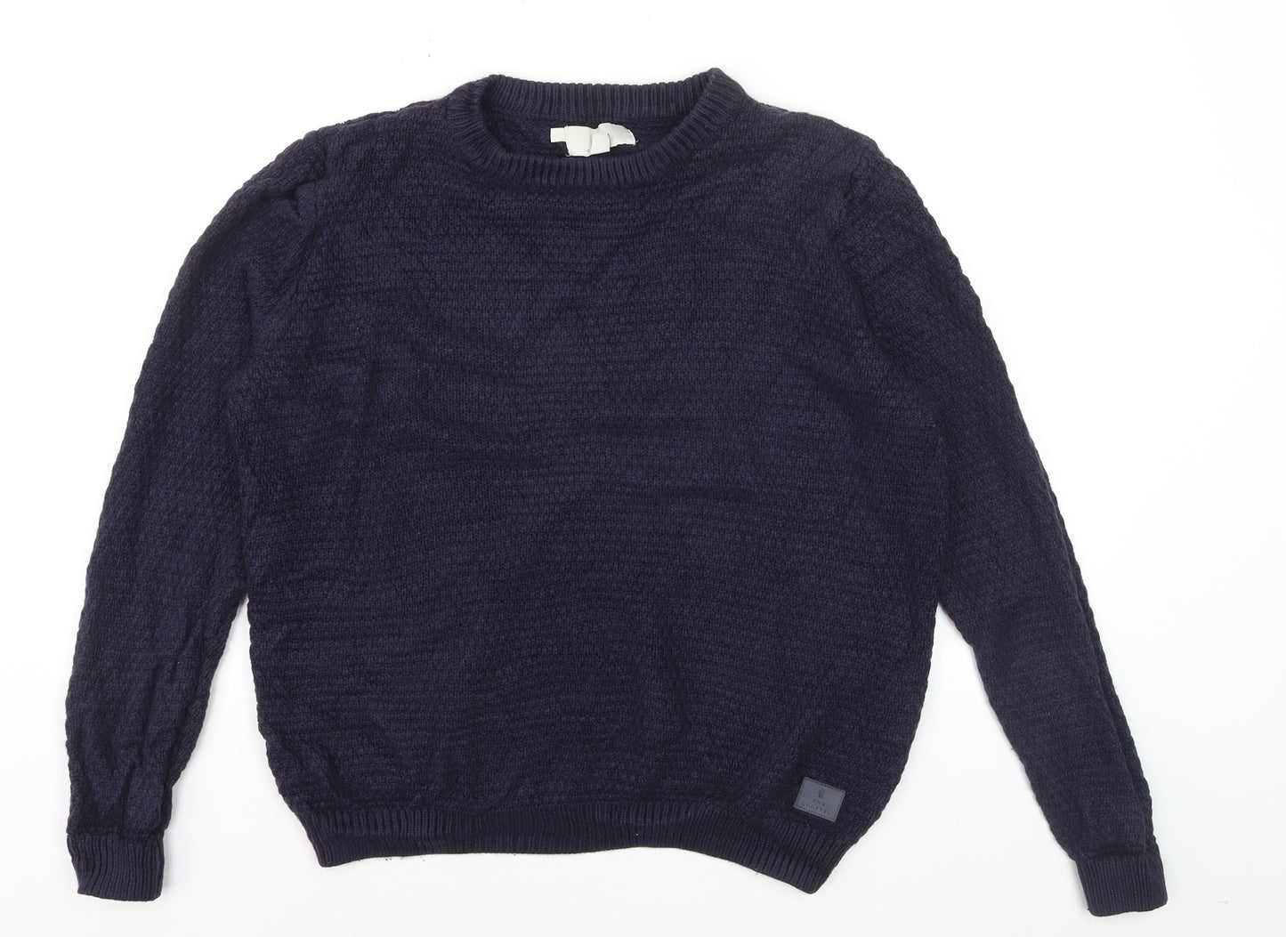 2nd Chapter Men's Blue Acrylic Crew Neck Cable Knit Jumper Size L