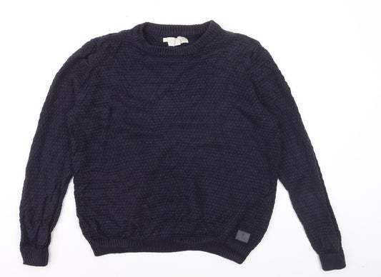 2nd Chapter Men's Blue Acrylic Crew Neck Cable Knit Jumper Size L