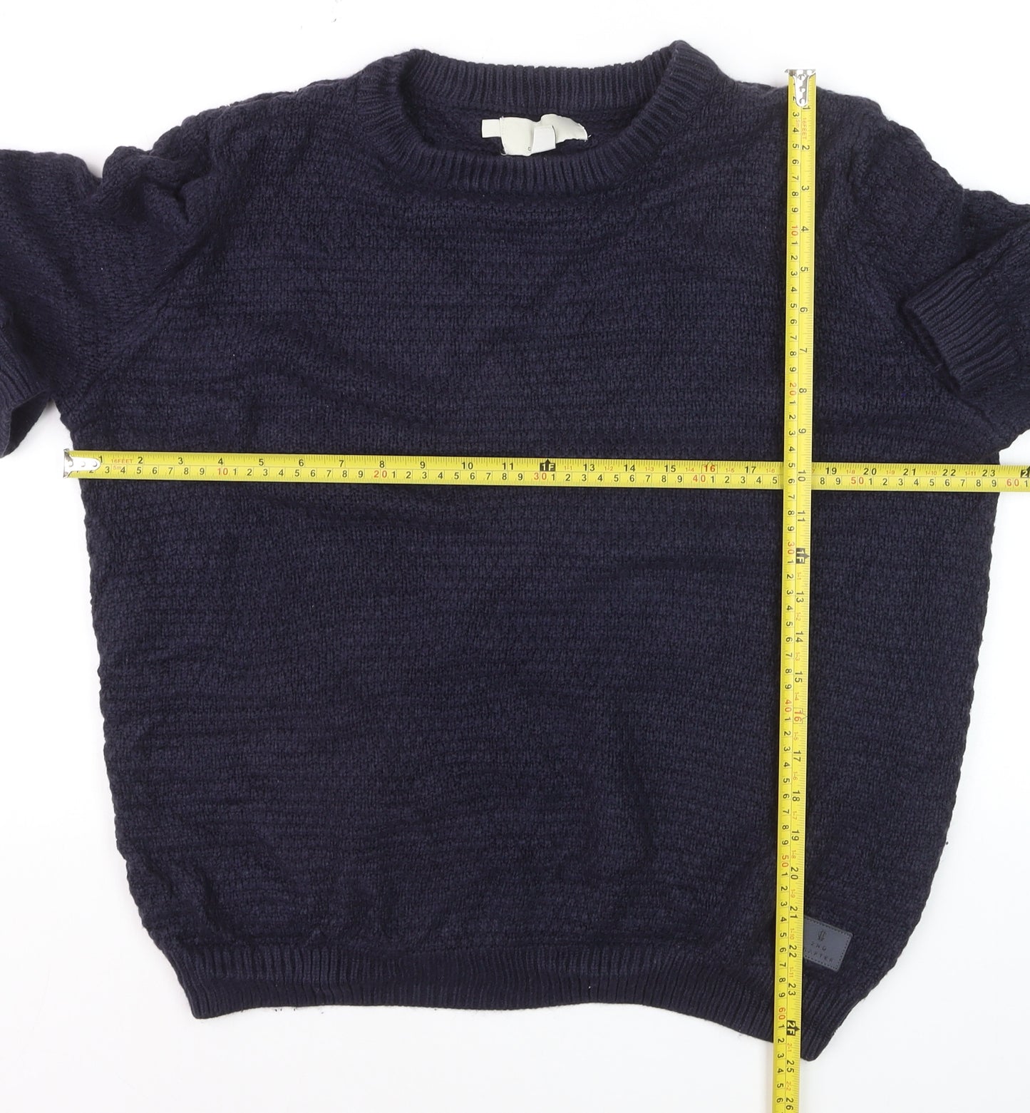 2nd Chapter Men's Blue Acrylic Crew Neck Cable Knit Jumper Size L