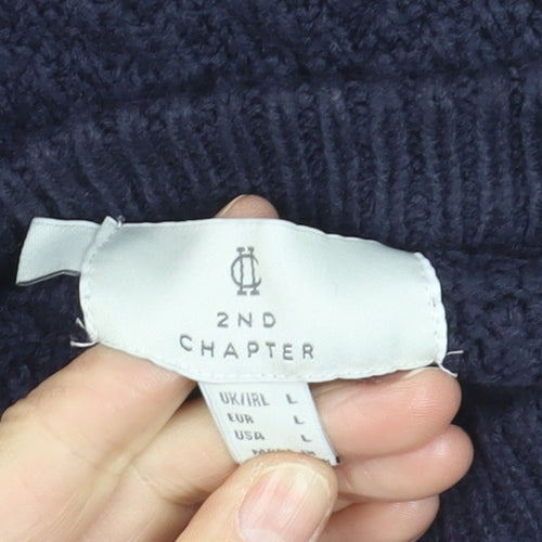 2nd Chapter Men's Blue Acrylic Crew Neck Cable Knit Jumper Size L